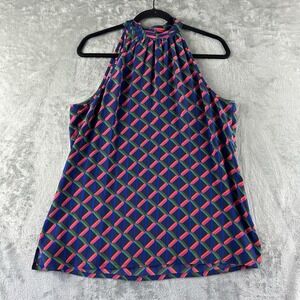 Trina Turk Blouse Top Women's M Multicolor Geometric Design 100% Silk Halter